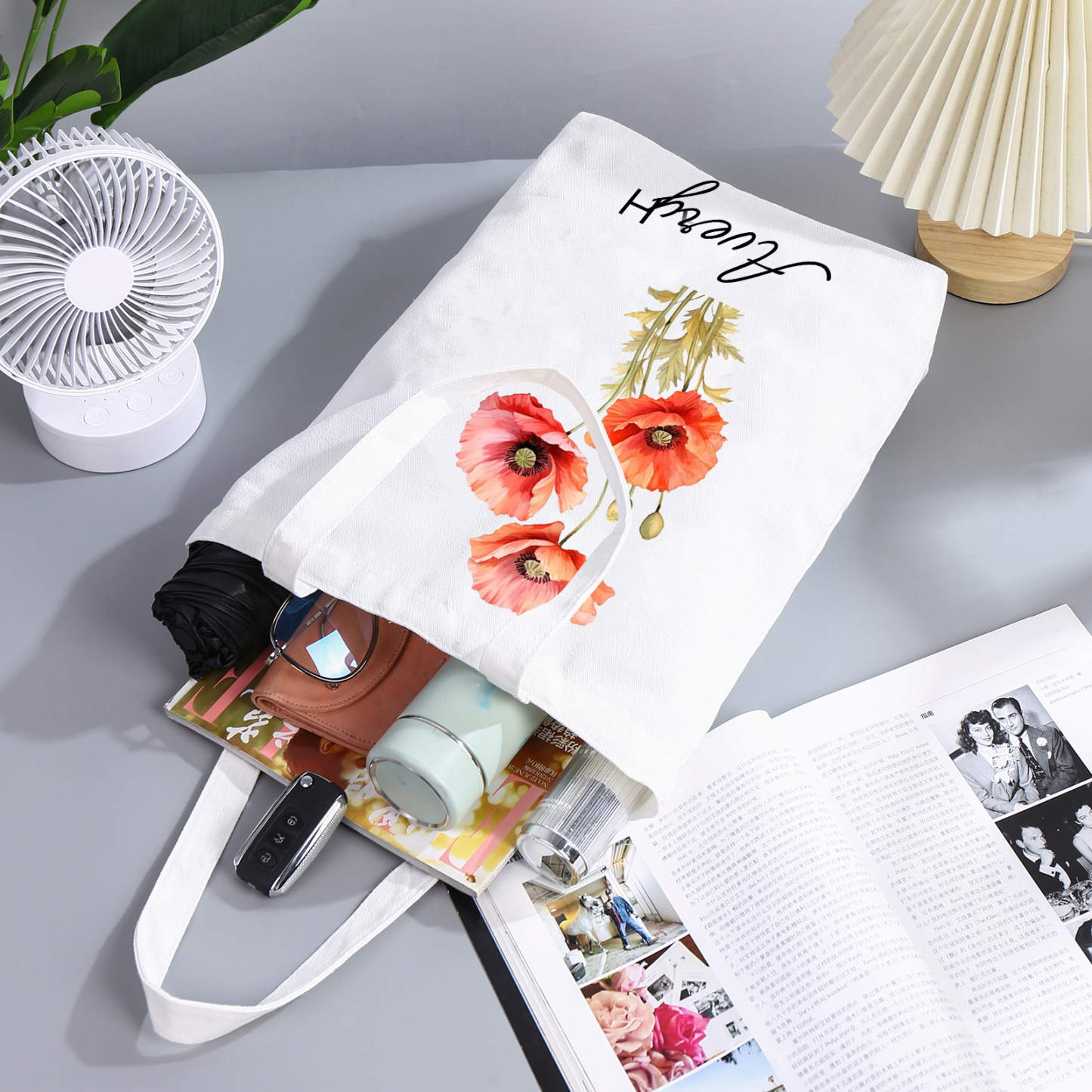 Personalised Tote Bag Custom Birth Flower & Name Handbag Gifts for Women Girls | Jessemade-Jessemade AU