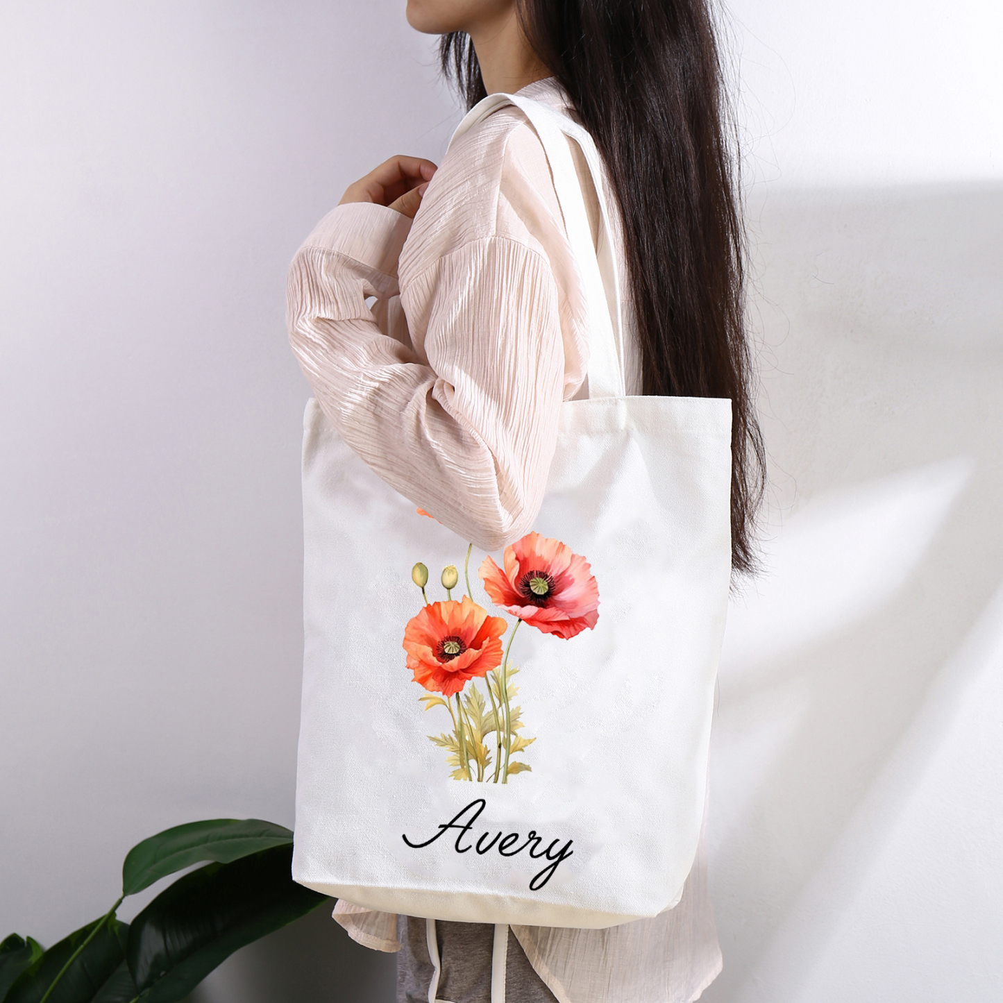 Personalised Tote Bag Custom Birth Flower & Name Handbag Gifts for Women Girls | Jessemade-Jessemade AU