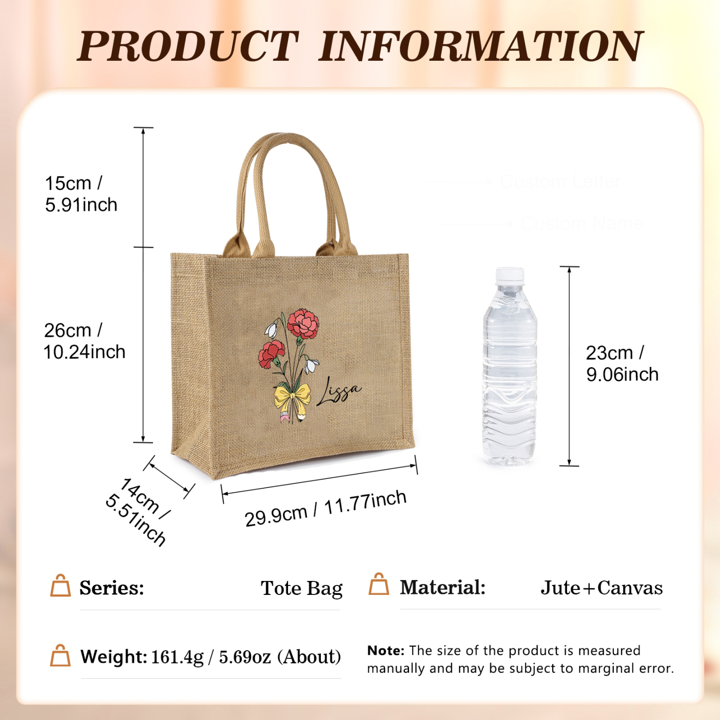 Personalised Birth Flower & Name Tote Bag Beach Jute Bag Birthday Wedding Party Gift for Her-Jessemade AU