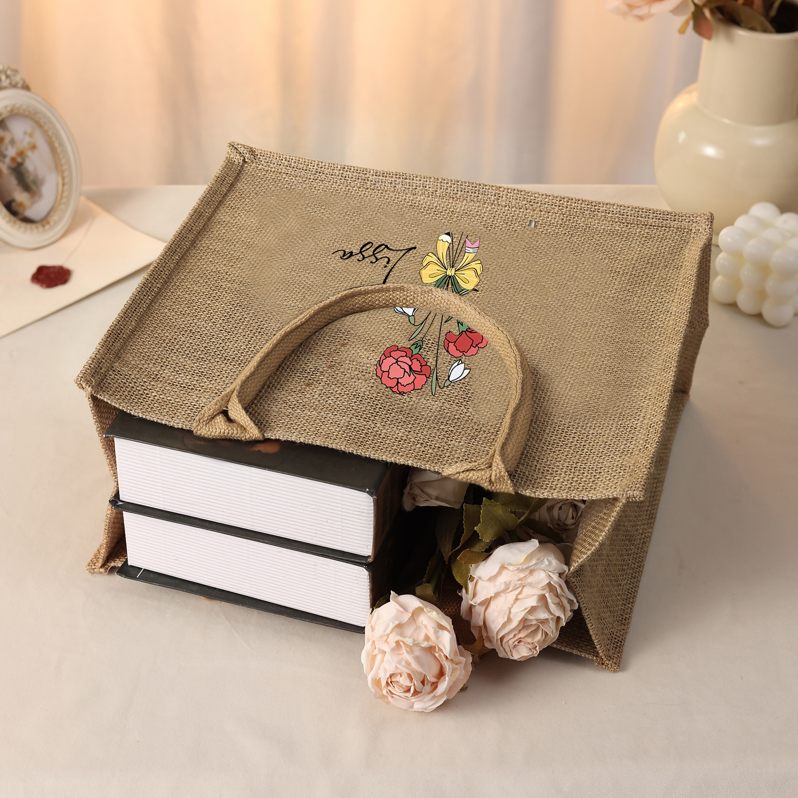 Personalised Birth Flower & Name Tote Bag Beach Jute Bag Birthday Wedding Party Gift for Her-Jessemade AU