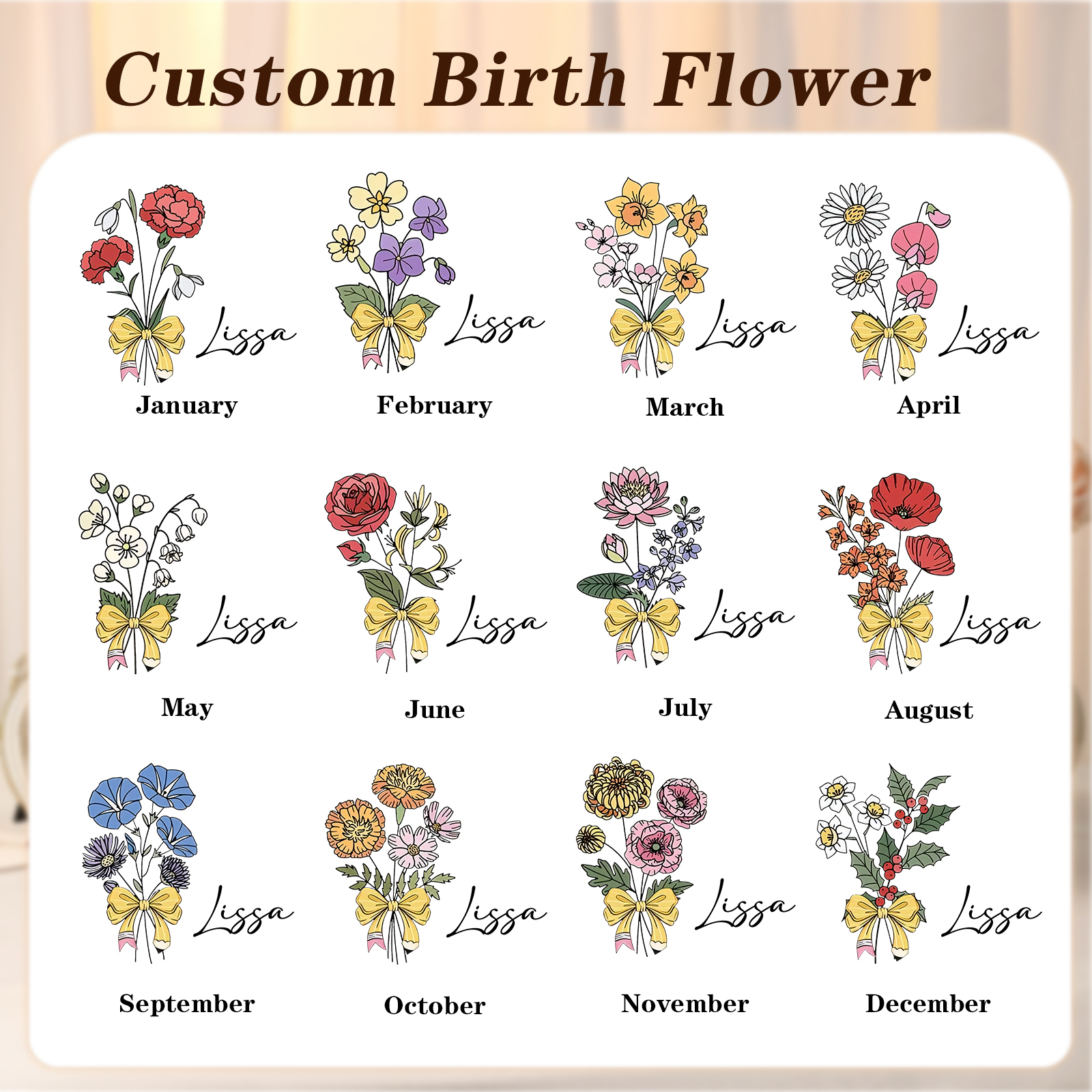 Personalised Birth Flower & Name Tote Bag Beach Jute Bag Birthday Wedding Party Gift for Her-Jessemade AU