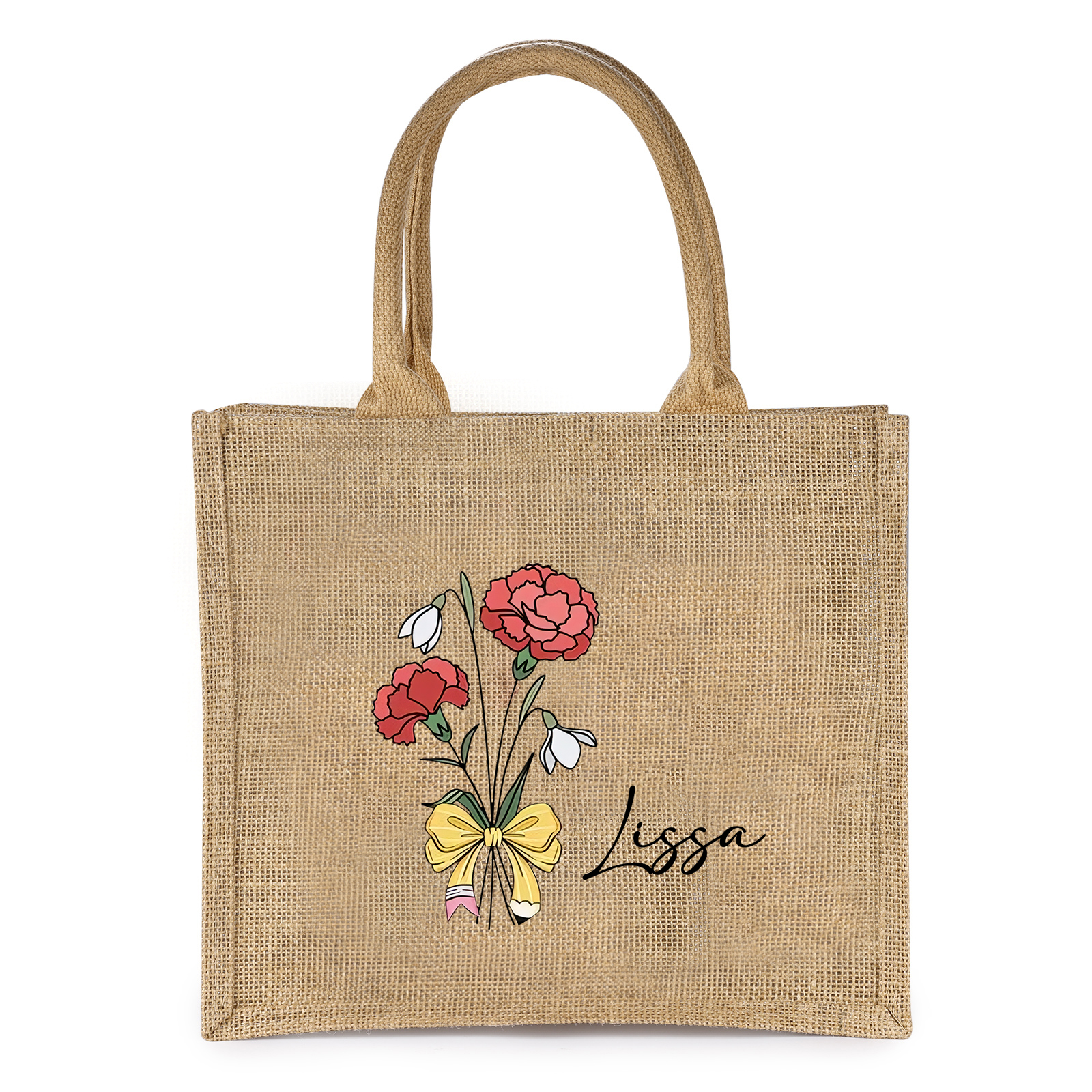 Personalised Birth Flower & Name Tote Bag Beach Jute Bag Birthday Wedding Party Gift for Her-Jessemade AU