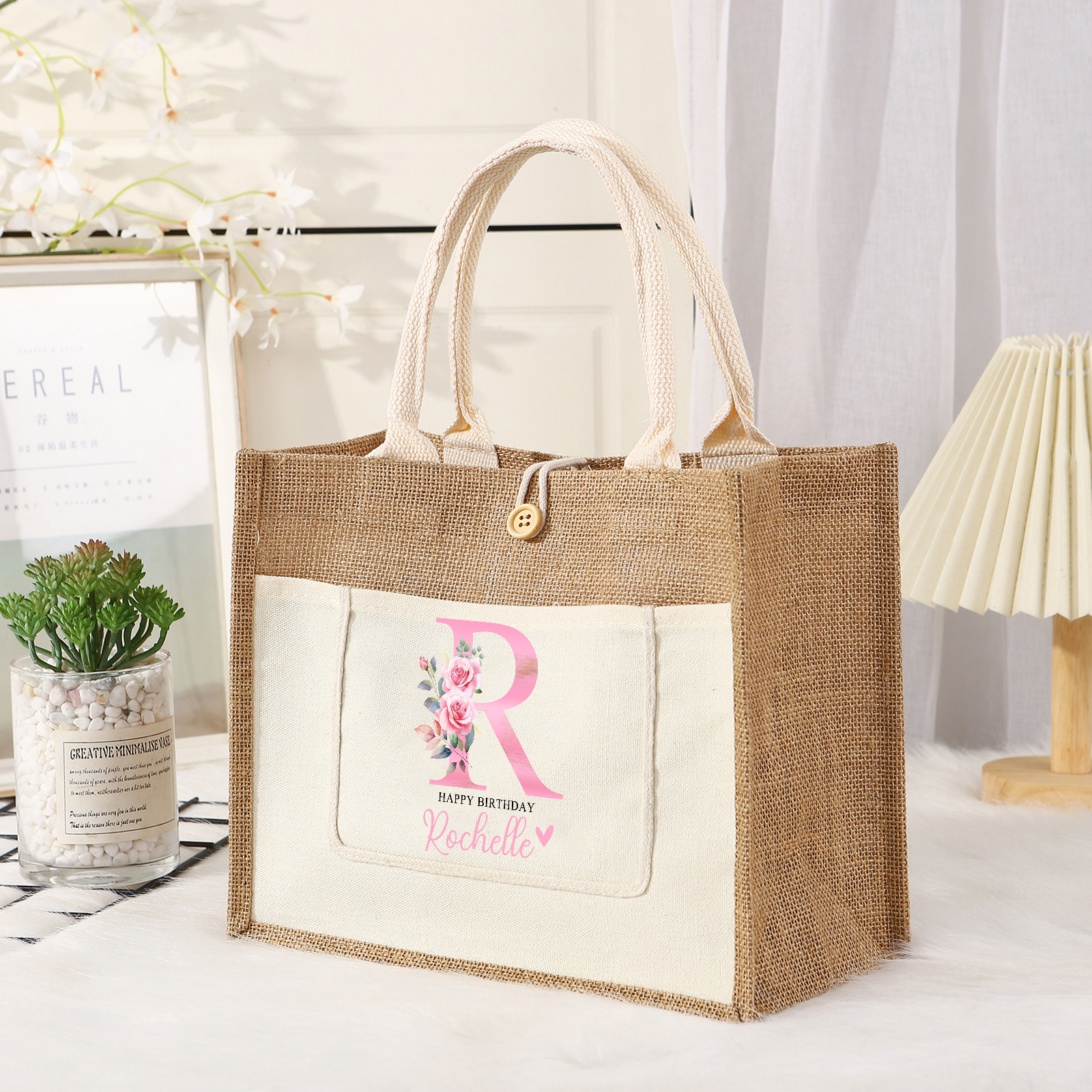 Personalised Women Birthday Bag with 1 Name 1 Text and 1 Letter