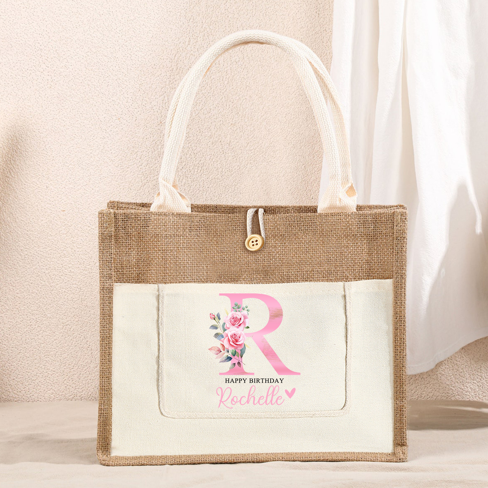 Personalised Women Birthday Bag with 1 Name 1 Text and 1 Letter