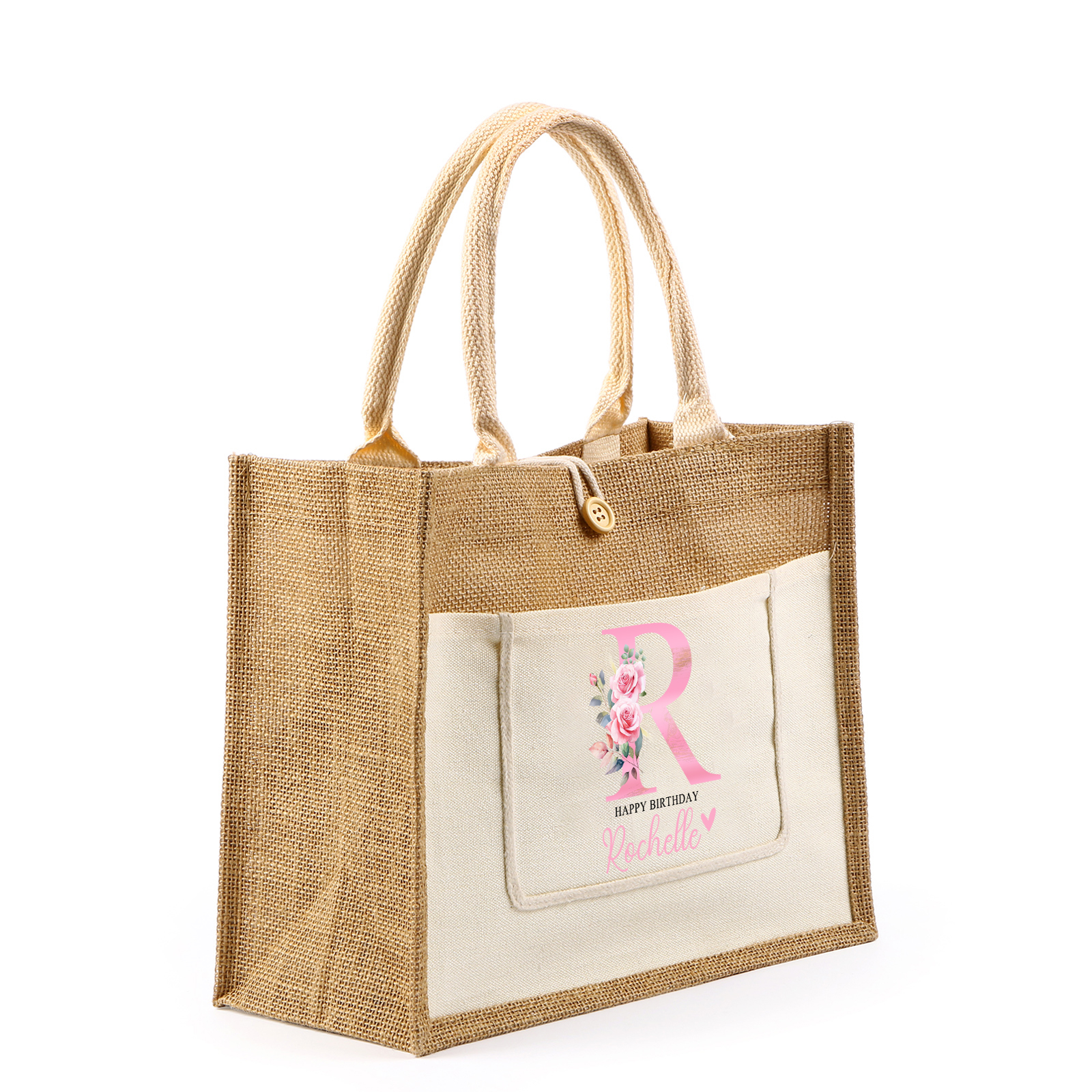 Personalised Women Birthday Bag with 1 Name 1 Text and 1 Letter