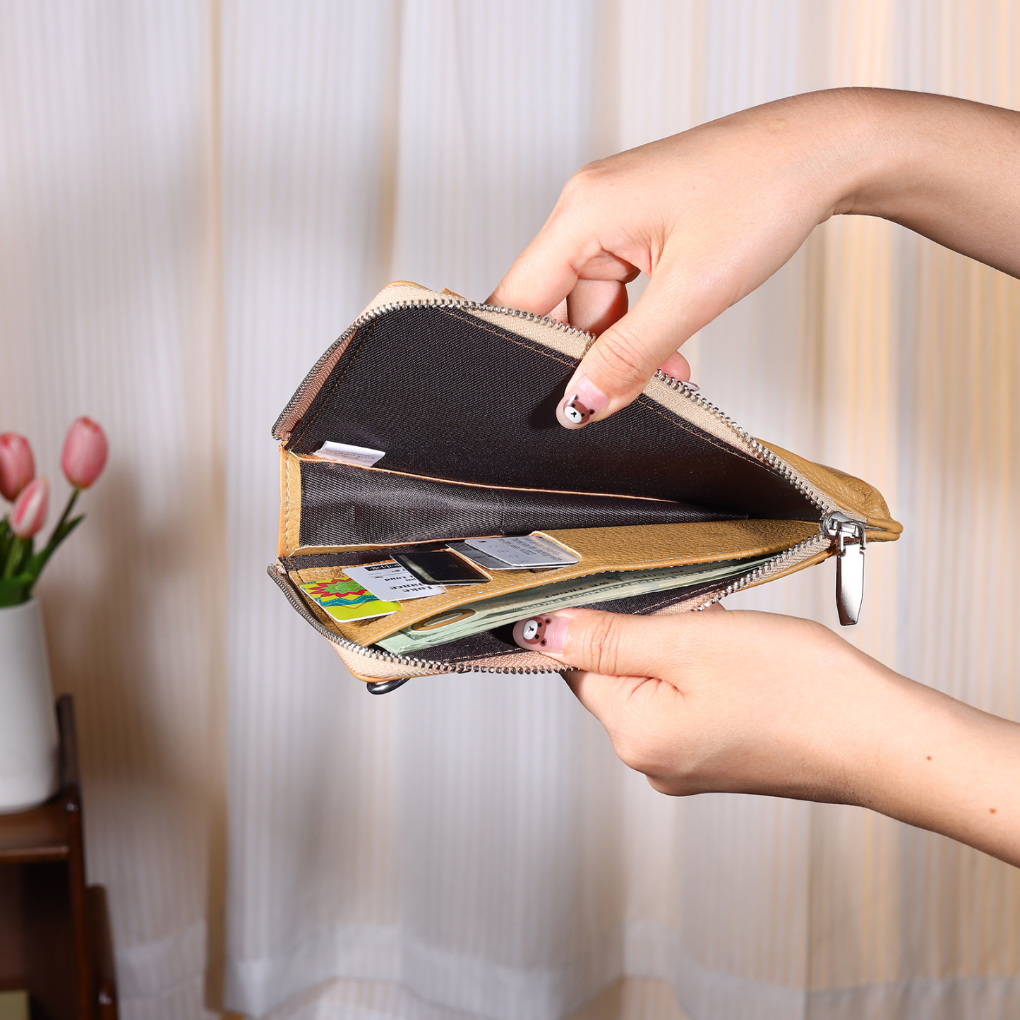 Personalised Leather Crossbody Phone Bag with Name and Birth Flower Zippered Designer Wallet Stylish Gift for Her