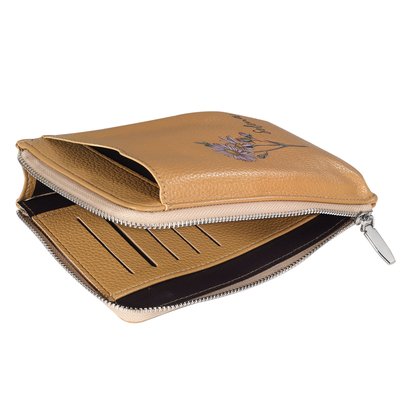 Personalised Leather Crossbody Phone Bag with Name and Birth Flower Zippered Designer Wallet Stylish Gift for Her