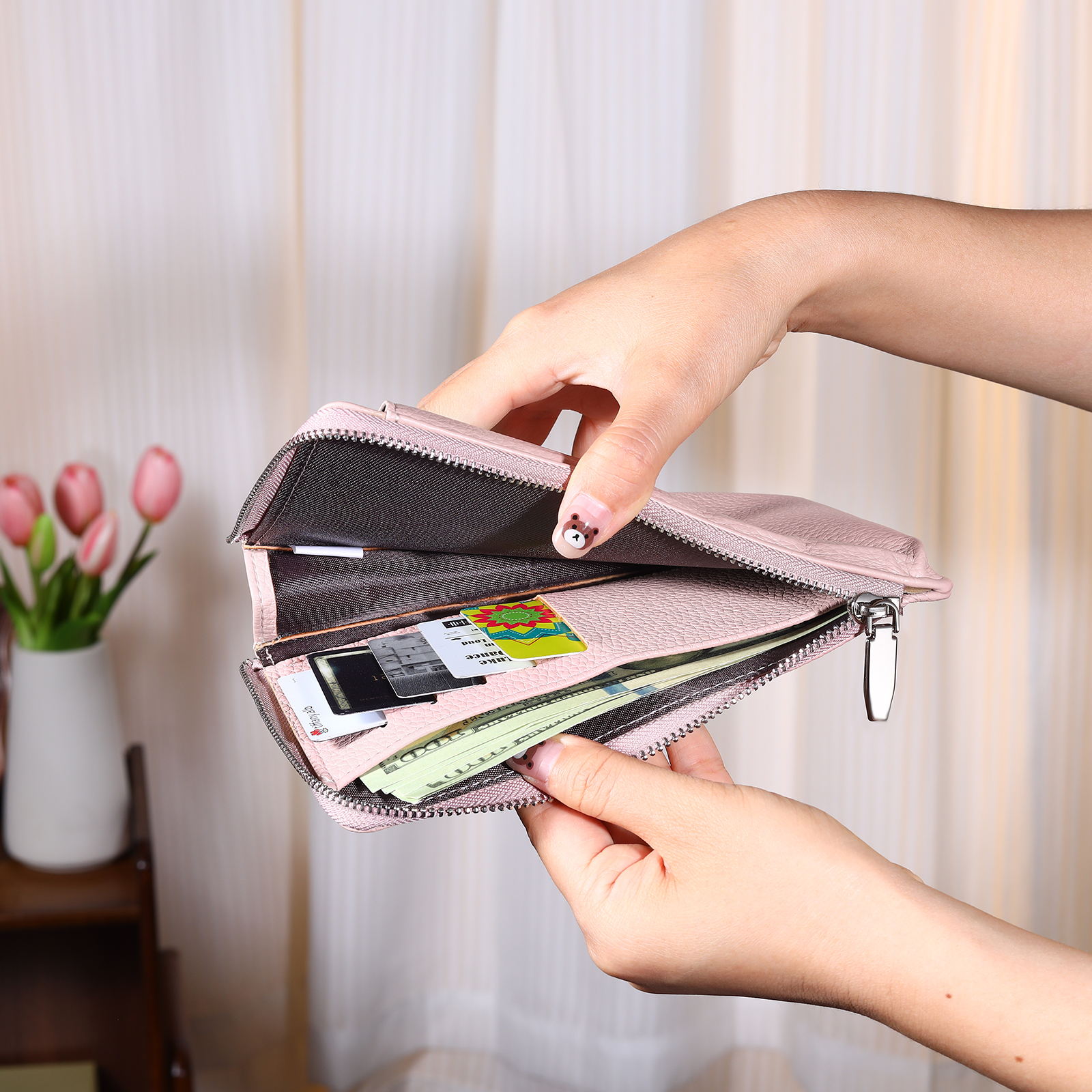 Personalised Leather Crossbody Phone Bag with Name and Birth Flower Zippered Designer Wallet Stylish Gift for Her