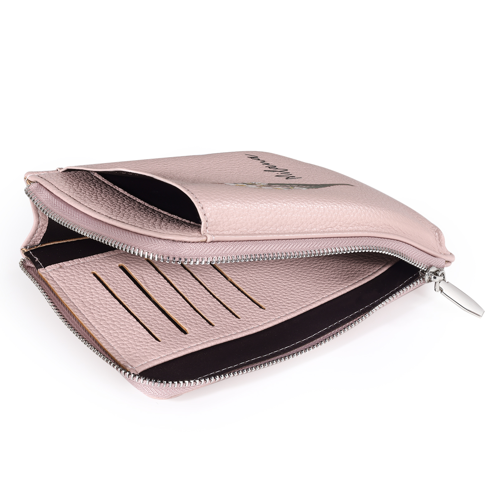 Personalised Leather Crossbody Phone Bag with Name and Birth Flower Zippered Designer Wallet Stylish Gift for Her