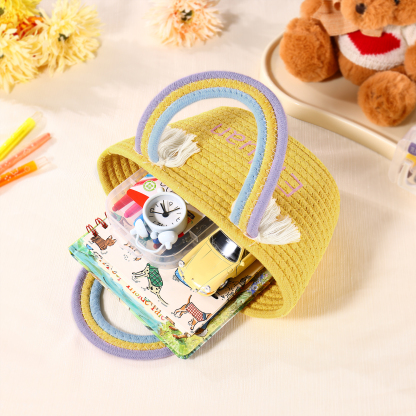 Personalised Name Handbag Cute Pink Pastel Rainbow Basket Rope Bag Kids Rainbow Purses Gift for Kids