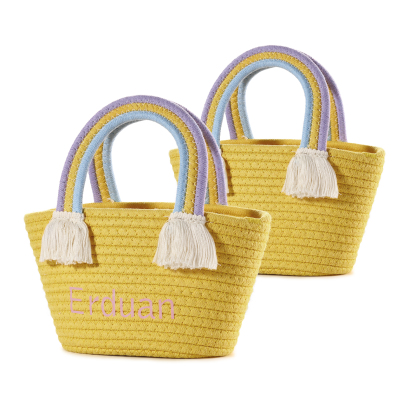 Personalised Name Handbag Cute Pink Pastel Rainbow Basket Rope Bag Kids Rainbow Purses Gift for Kids