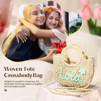 Personalised Name Straw Bags Custom Womens Straw Crossbody Bag Beach Handbag Gift for Her