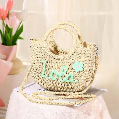 Personalised Name Straw Bags Custom Womens Straw Crossbody Bag Beach Handbag Gift for Her