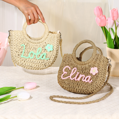 Personalised Name Straw Bags Custom Womens Straw Crossbody Bag Beach Handbag Gift for Her