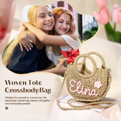 Personalised Name Straw Bags Custom Womens Straw Crossbody Bag Beach Handbag Gift for Her