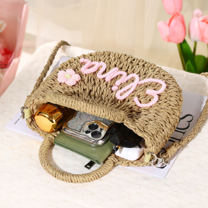 Personalised Name Straw Bags Custom Womens Straw Crossbody Bag Beach Handbag Gift for Her