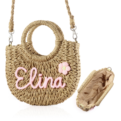 Personalised Name Straw Bags Custom Womens Straw Crossbody Bag Beach Handbag Gift for Her