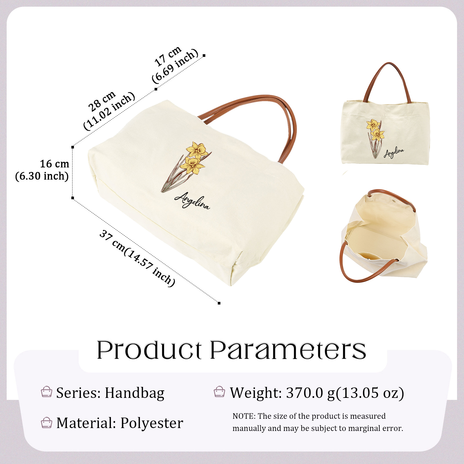 Personalised Tote Bag Custom Name & Birth Flower Stylish Gift for Her | Jessemade