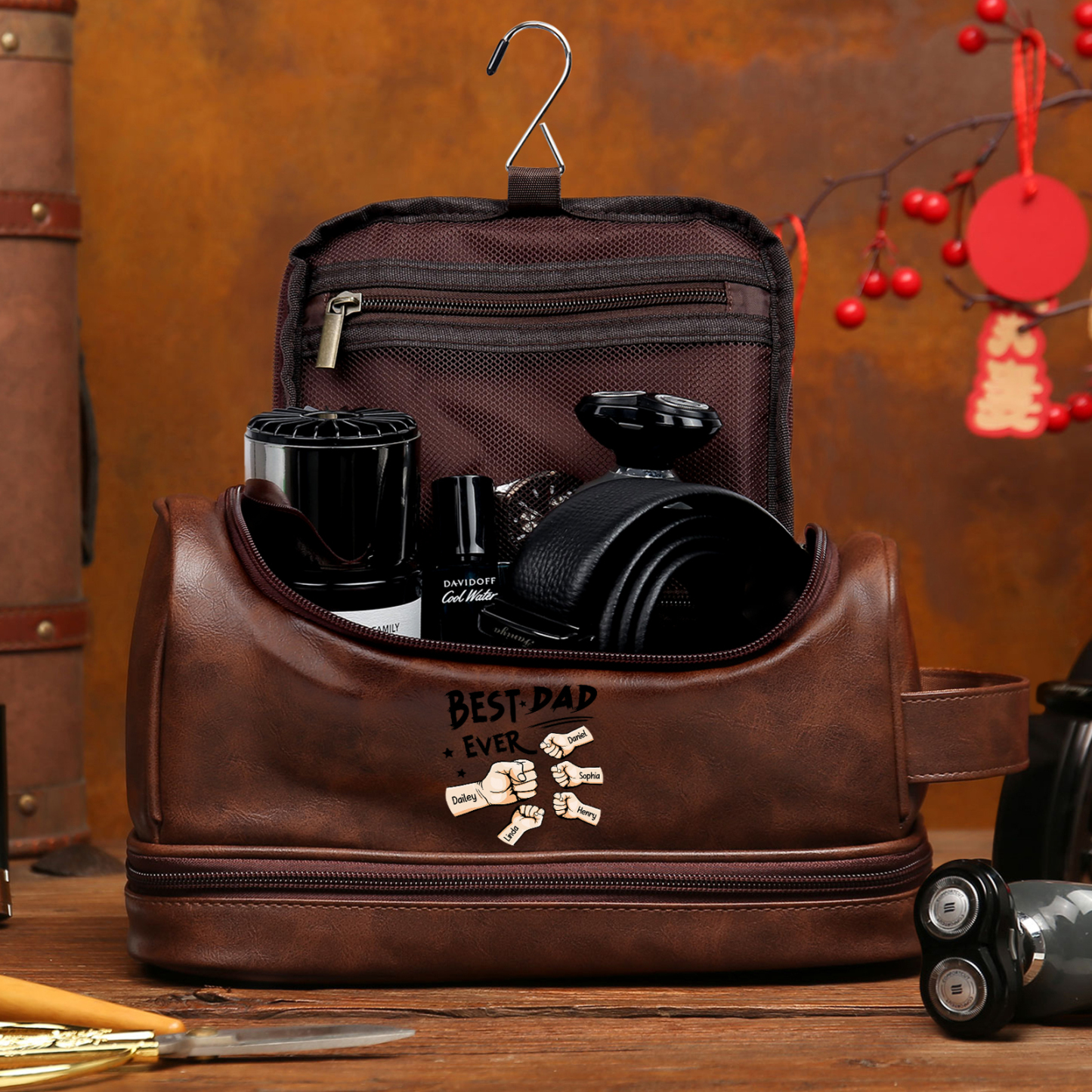 Personalised Fist Toiletry Bag for Dad with 5 Names - Custom Bag for Him | Jessemade