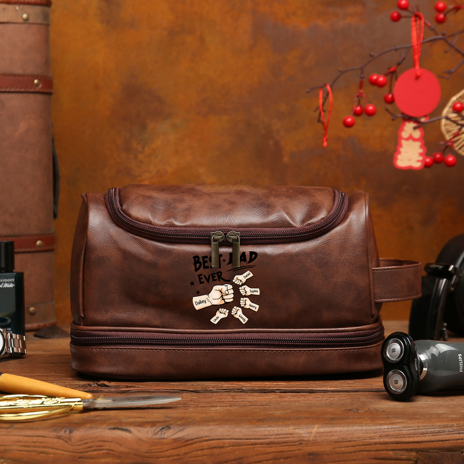 Personalised Fist Toiletry Bag for Dad with 6 Names - Custom Bag for Him | Jessemade