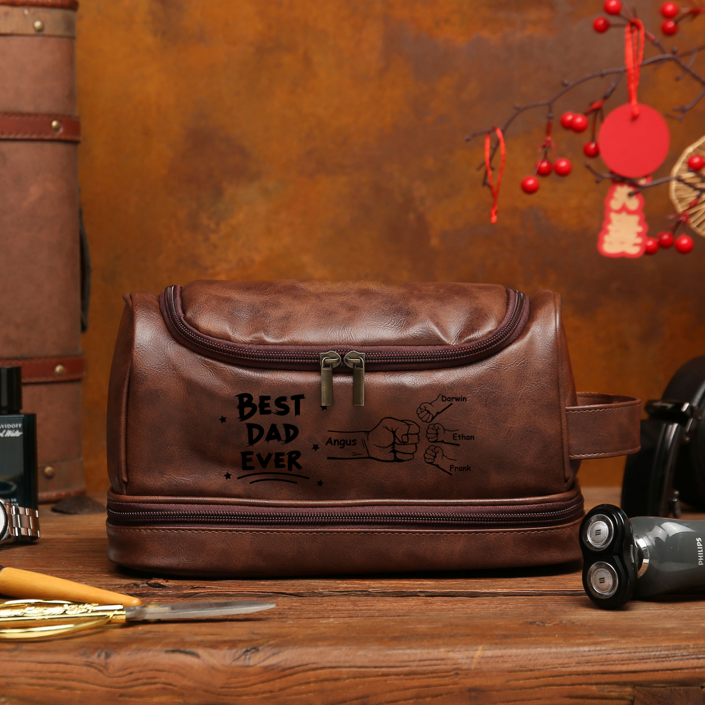 Personalised Toiletry Bag for Dad with 4 Names - Custom Bag for Him | Jessemade