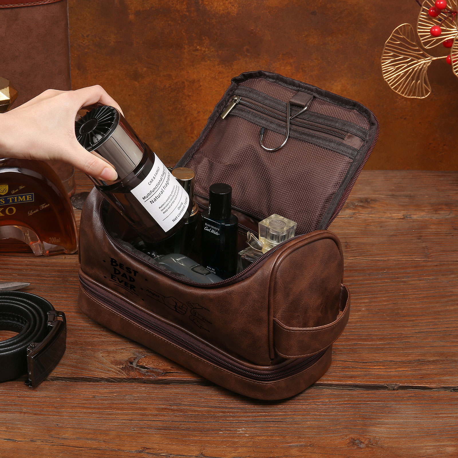 Personalised Toiletry Bag for Dad with 4 Names - Custom Bag for Him | Jessemade