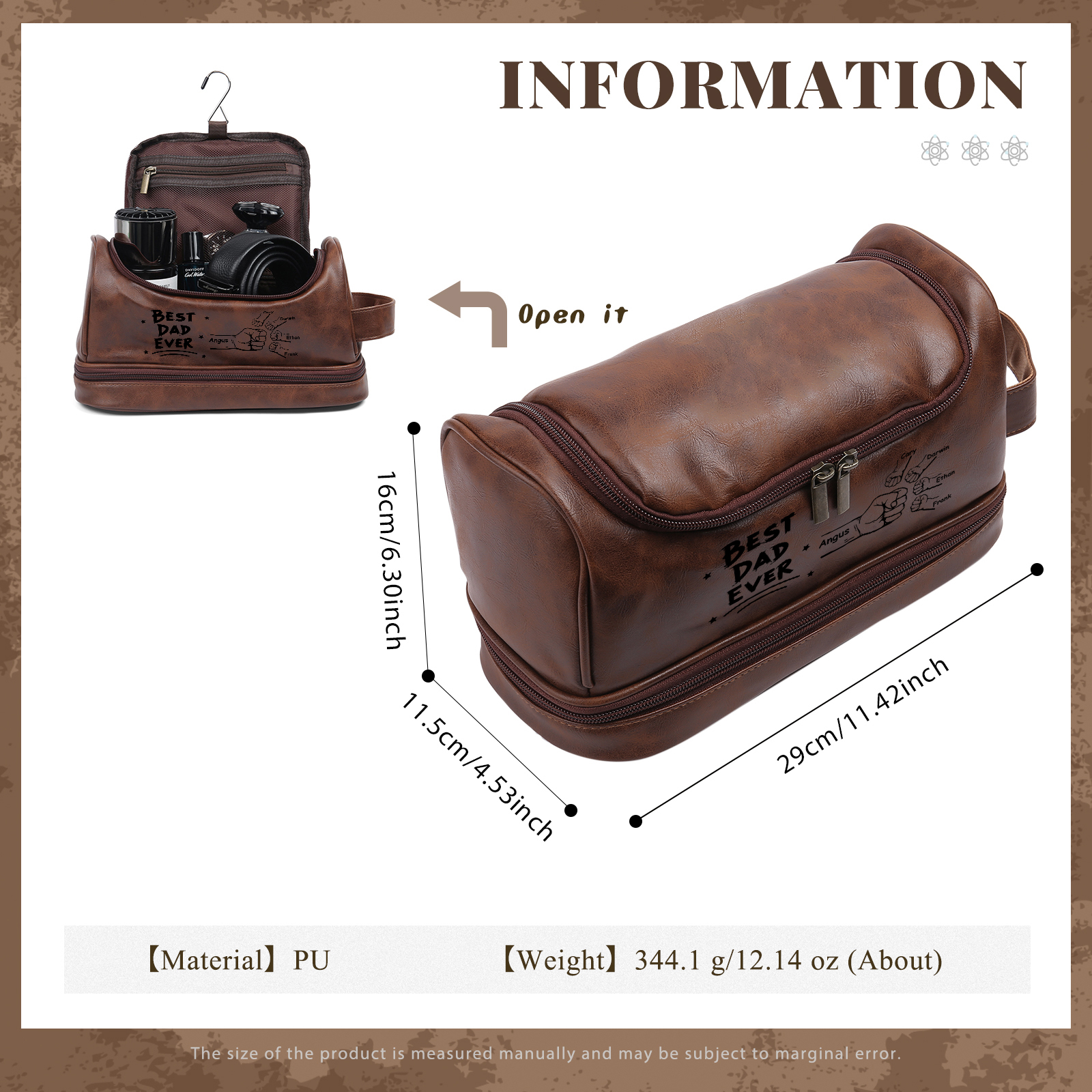 Personalised Toiletry Bag for Dad with 5 Names - Custom Bag for Him | Jessemade