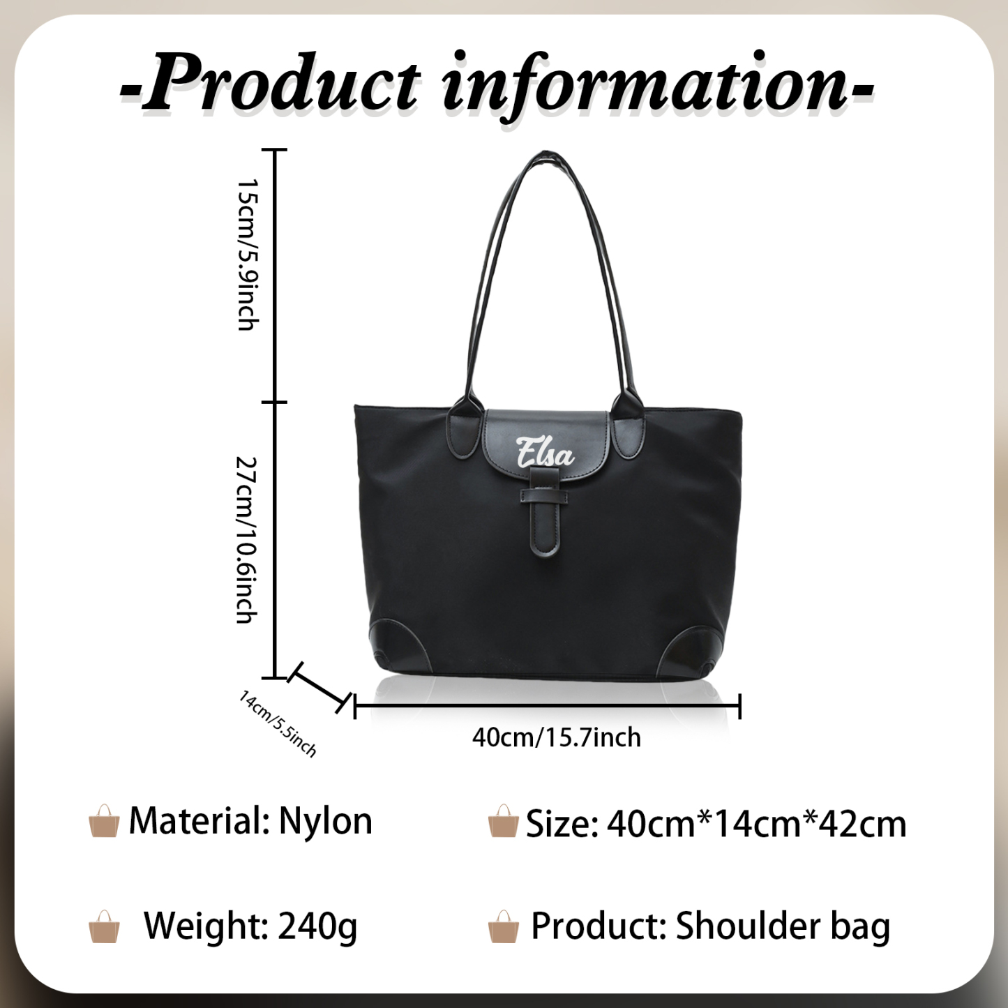 Personalised Nylon Shoulder Bag with Custom Name – Gift for Women | Jessemade