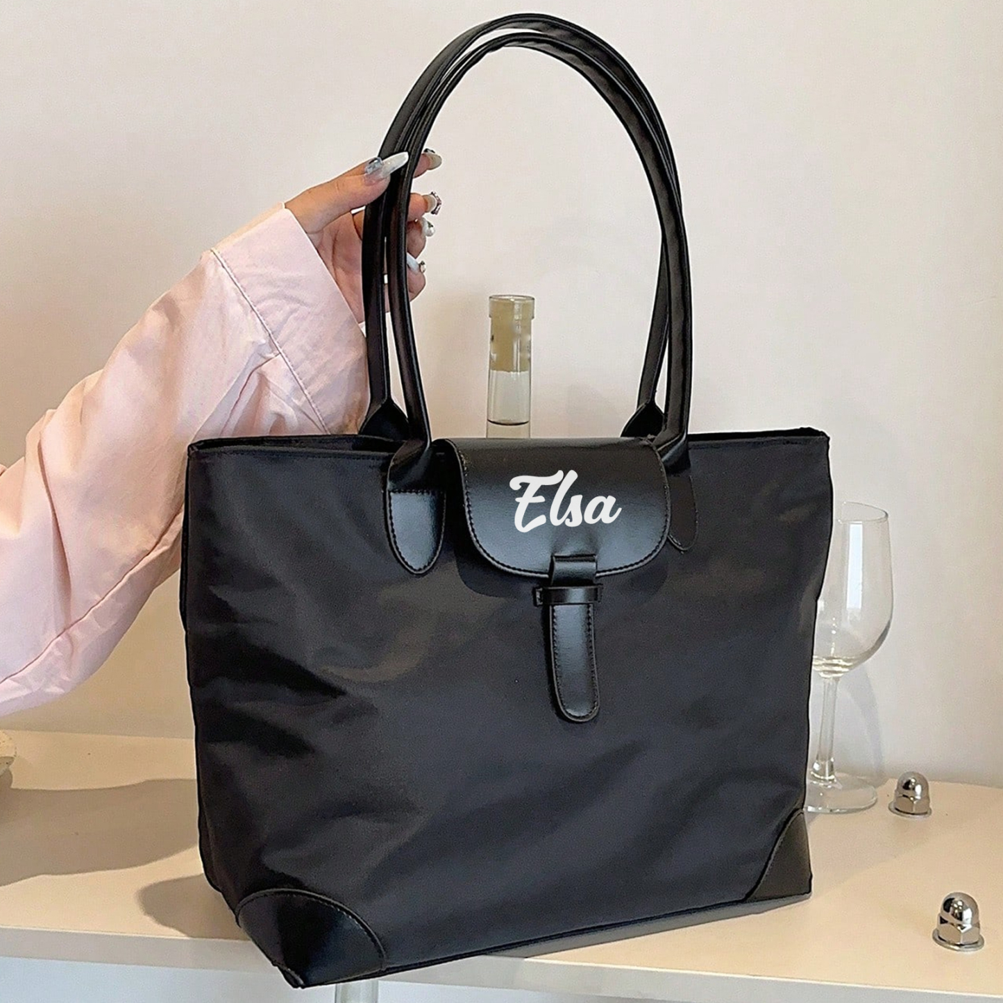 Personalised Nylon Shoulder Bag with Custom Name – Gift for Women | Jessemade