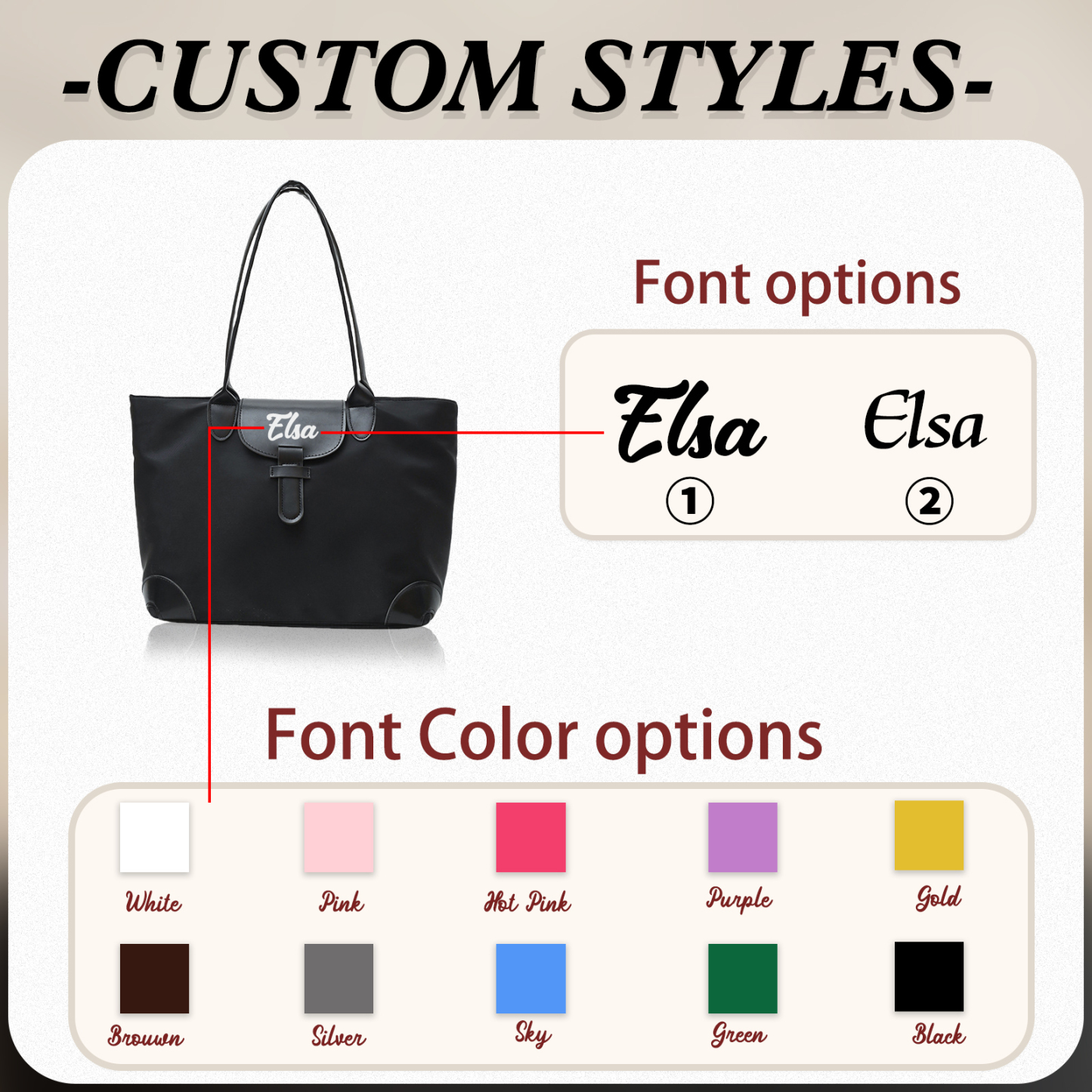 Personalised Nylon Shoulder Bag with Custom Name – Gift for Women | Jessemade