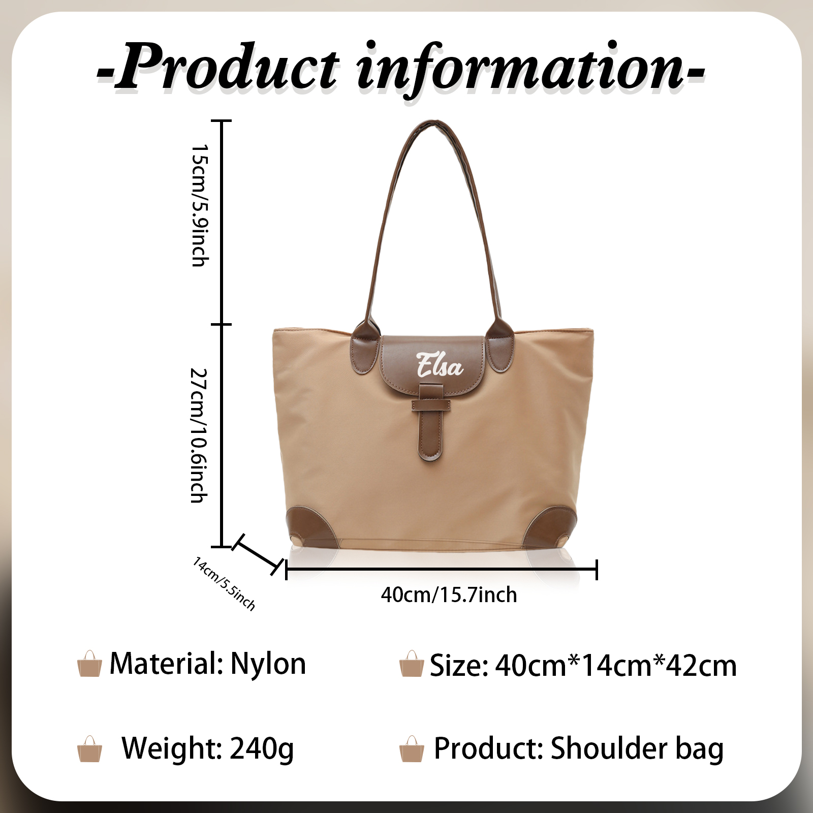 Personalised Nylon Shoulder Bag with Custom Name – Gift for Women | Jessemade