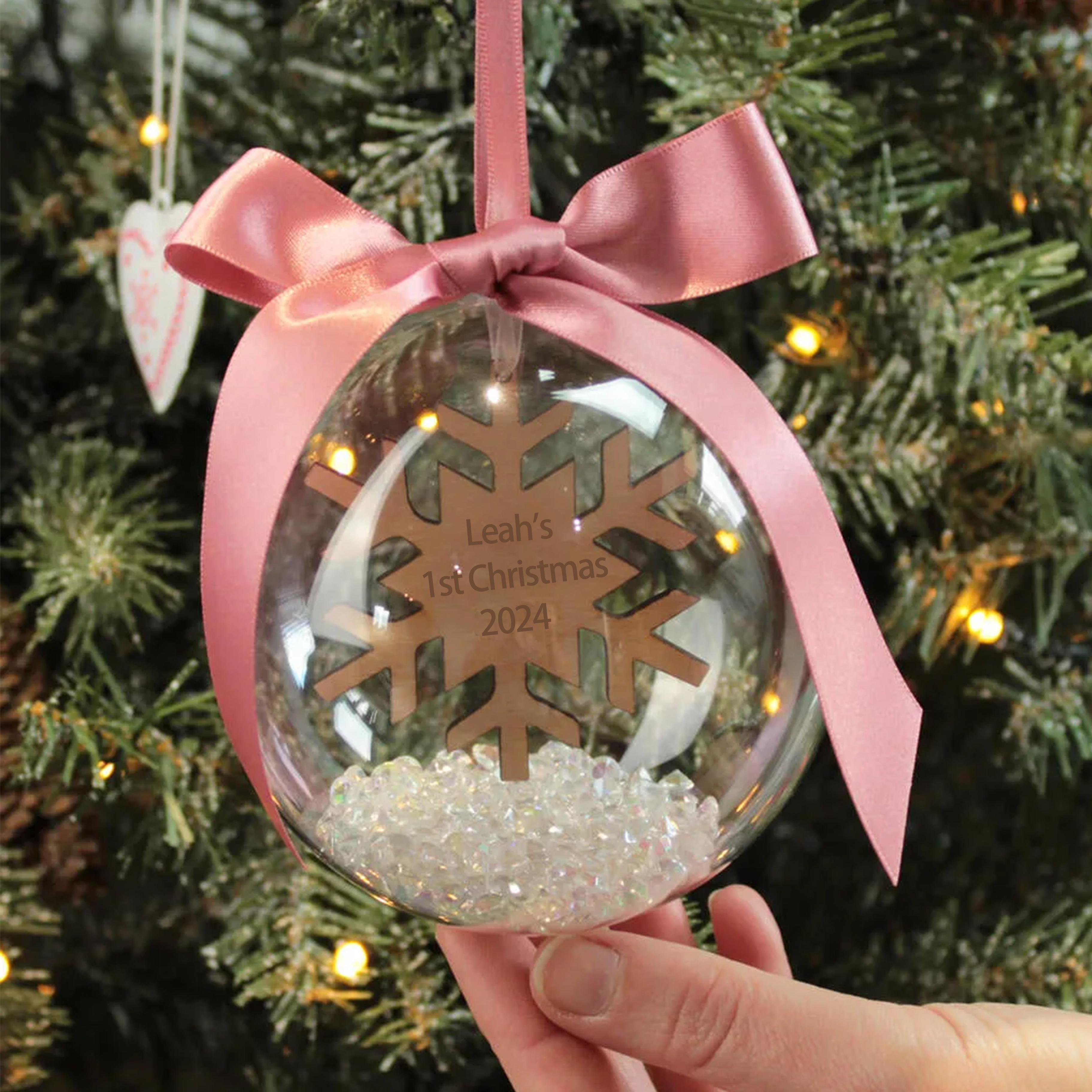 Personalised Snowflake Ball Ornament Custom 1st Christmas Bauble Gifts