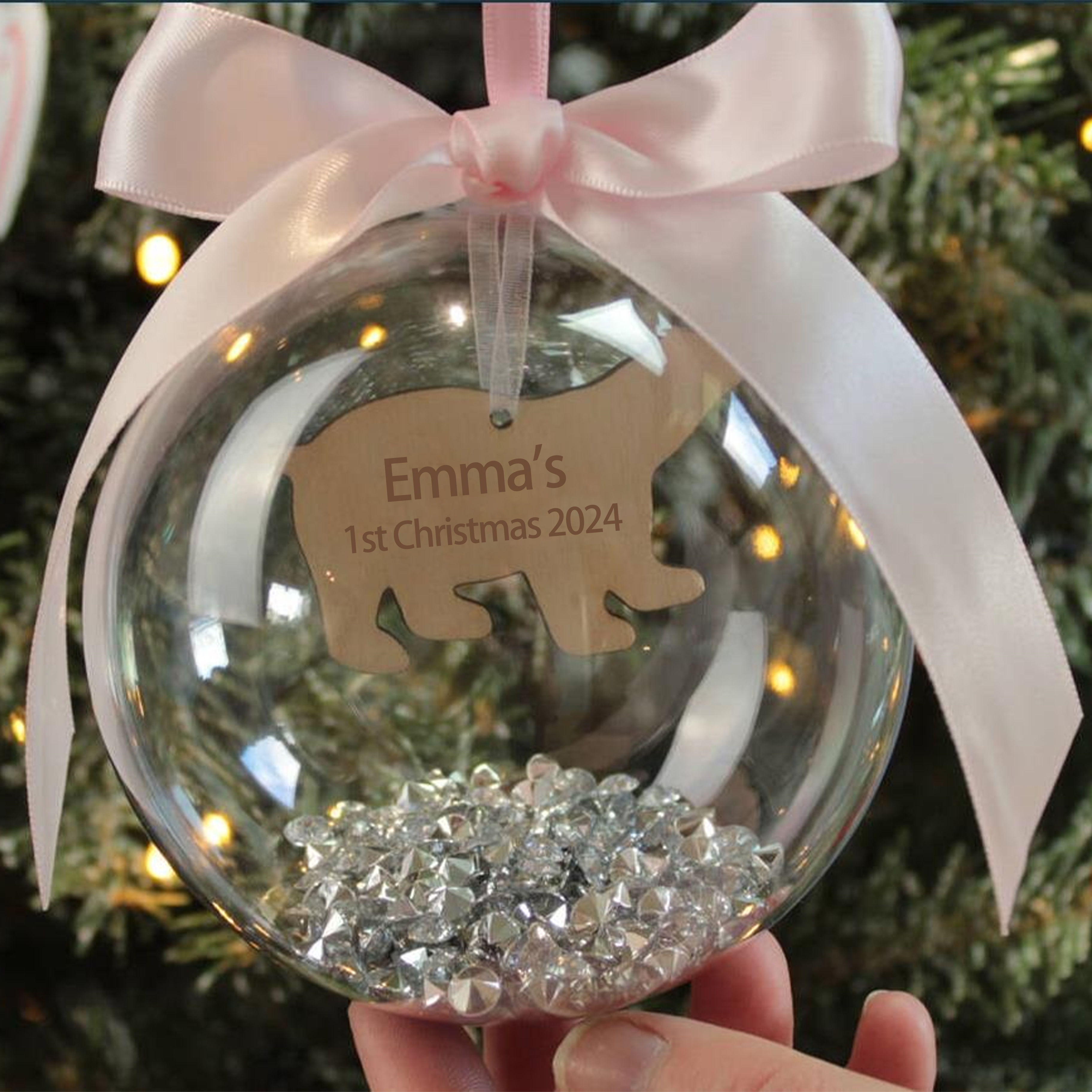 Personalised Polar Bear Ball Ornament Custom 1st Christmas Bauble Gifts