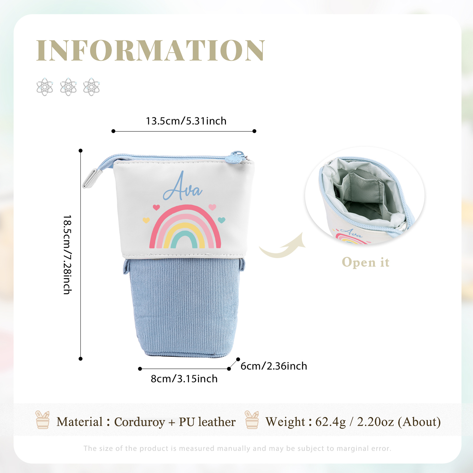 Personalised Pencil Case Custom Name Rainbow Pen Pouch Canvas PU Leather Back To School Gift for Kids-Jessemade AU