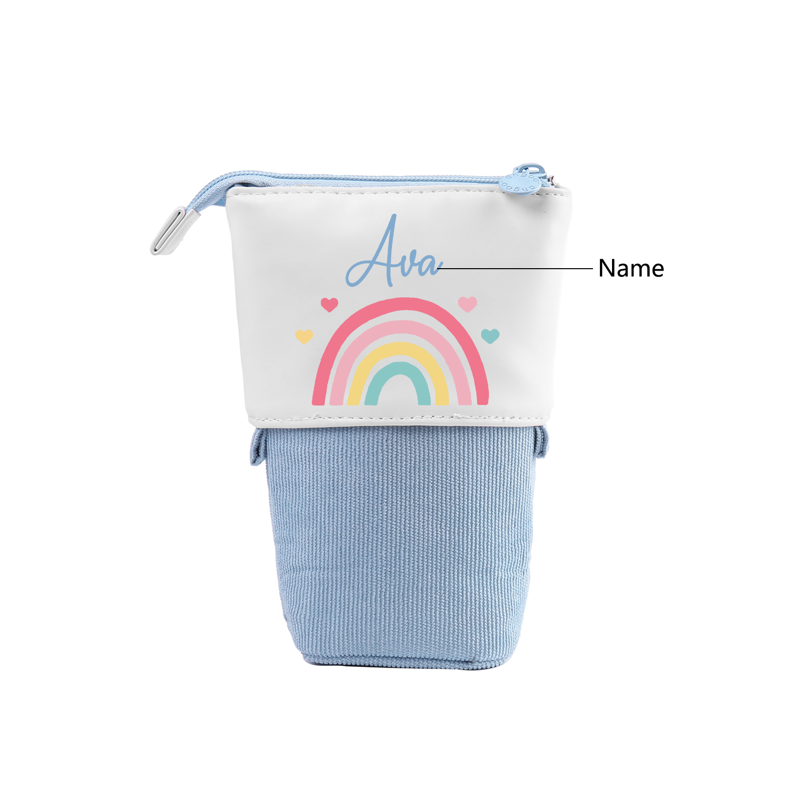 Personalised Pencil Case Custom Name Rainbow Pen Pouch Canvas PU Leather Back To School Gift for Kids