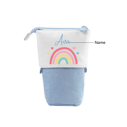 Personalised Pencil Case Custom Name Rainbow Pen Pouch Canvas PU Leather Back To School Gift for Kids-Jessemade AU