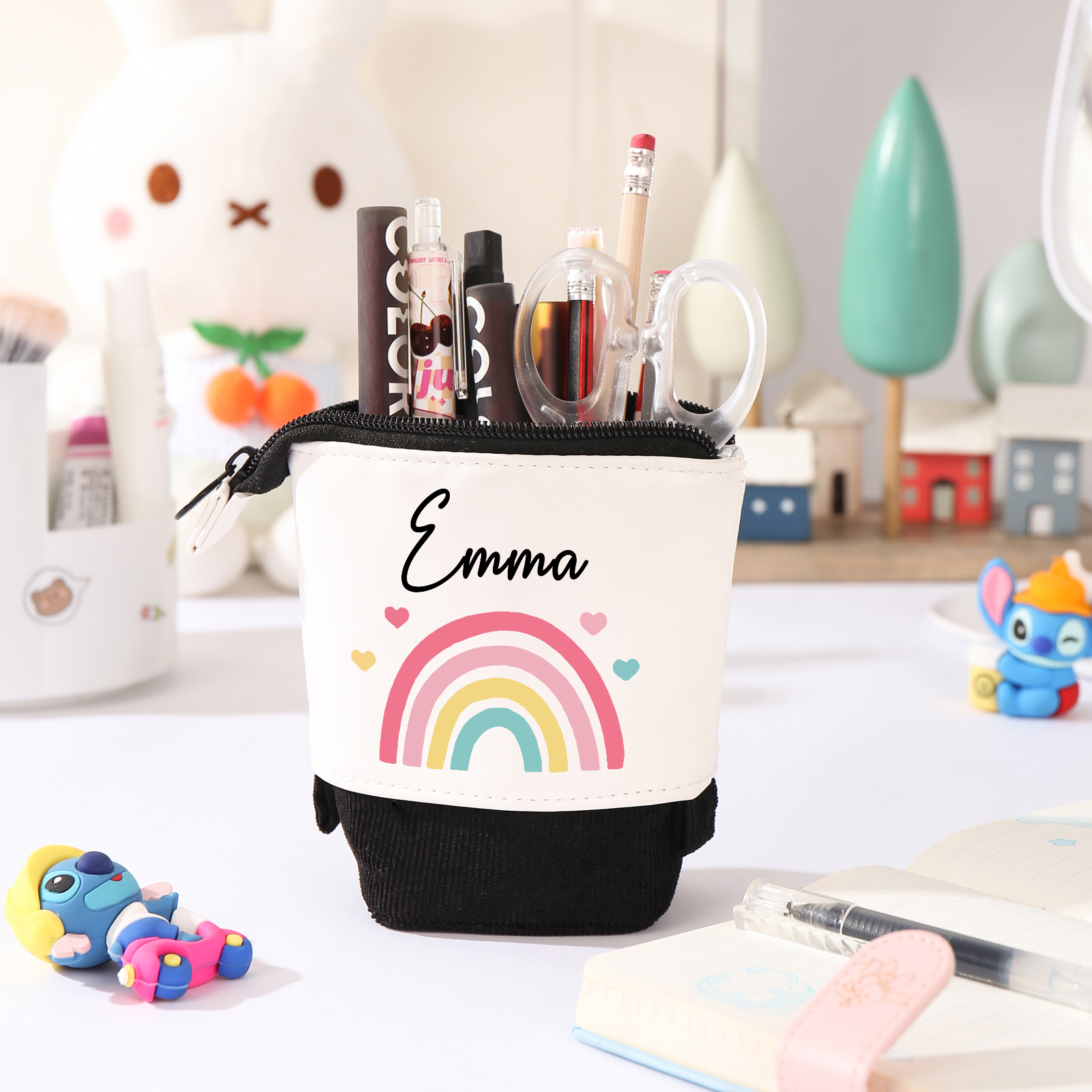 Personalised Pencil Case Custom Name Rainbow Pen Pouch Canvas PU Leather Back To School Gift for Kids-Jessemade AU