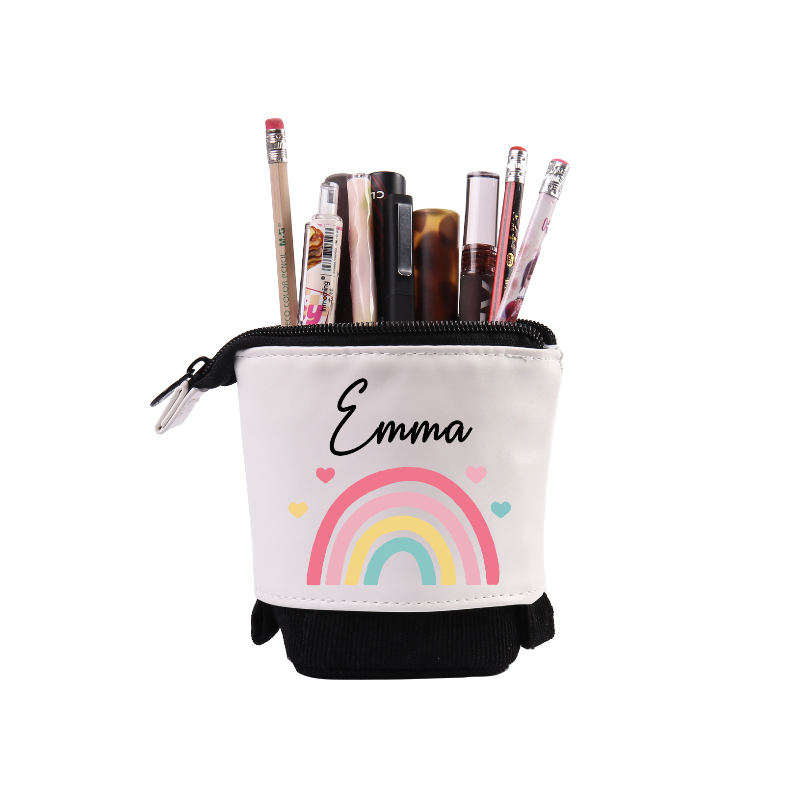 Personalised Pencil Case Custom Name Rainbow Pen Pouch Canvas PU Leather Back To School Gift for Kids-Jessemade AU