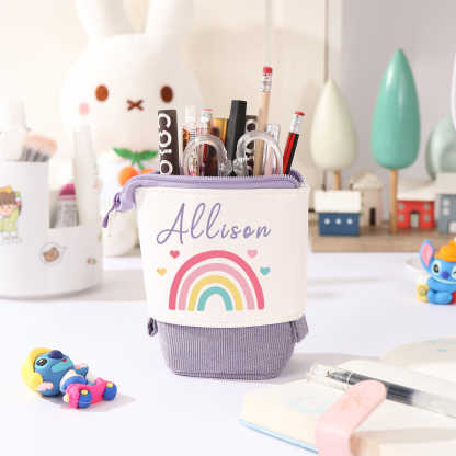 Personalised Pencil Case Custom Name Rainbow Pen Pouch Canvas PU Leather Back To School Gift for Kids-Jessemade AU