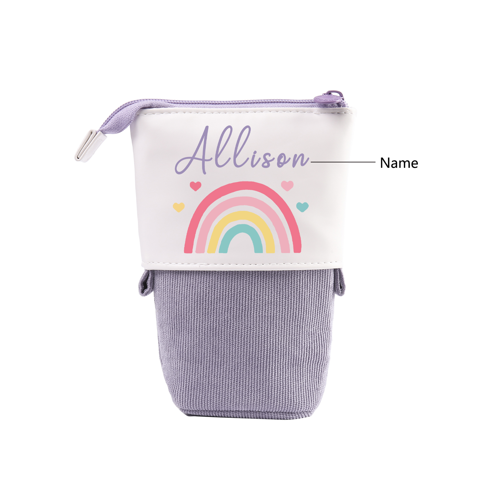 Personalised Pencil Case Custom Name Rainbow Pen Pouch Canvas PU Leather Back To School Gift for Kids-Jessemade AU