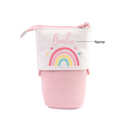 Personalised Pencil Case Custom Name Rainbow Pen Pouch Canvas PU Leather Back To School Gift for Kids-Jessemade AU