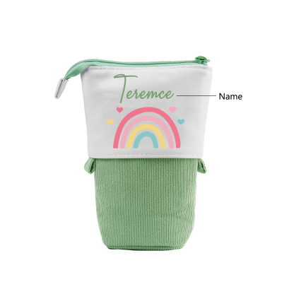 Personalised Pencil Case Custom Name Rainbow Pen Pouch Canvas PU Leather Back To School Gift for Kids-Jessemade AU