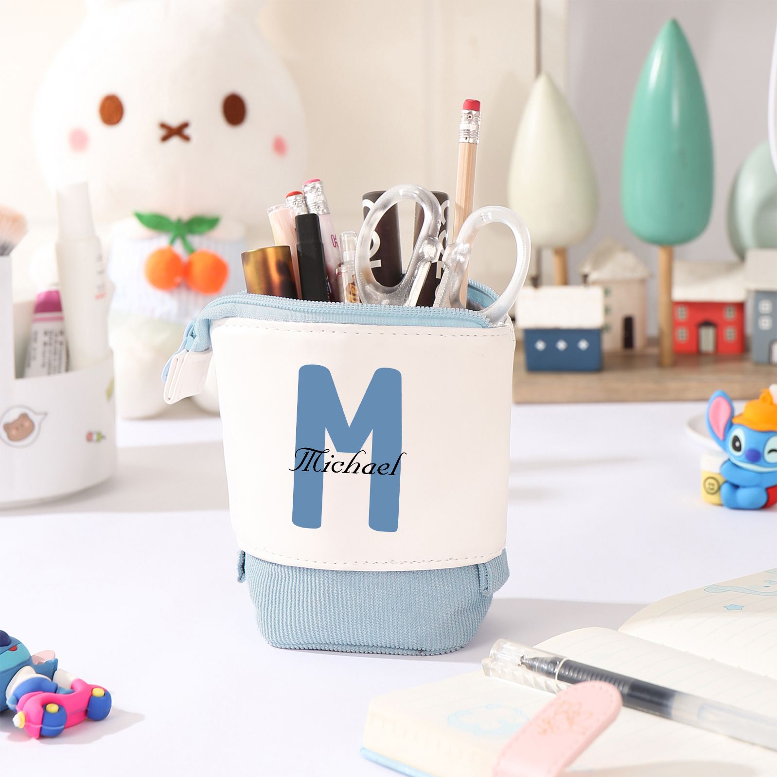 Personalised Pencil Case Custom Name & Letter Pen Pouch Canvas PU Leather Back To School Gift for Kids