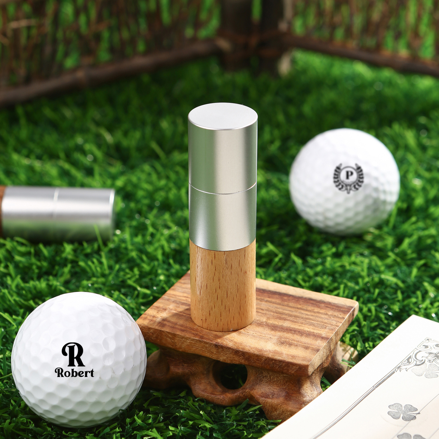Personalised Walnut & Wooden Golf Pattern Seal, A Special Gift For Him