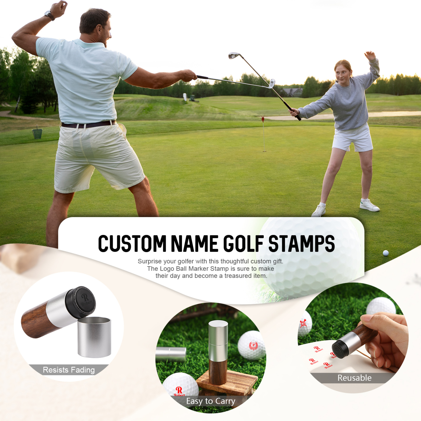 Personalised Walnut & Wooden Golf Pattern Seal, A Special Gift For Him/Yourself | Jessemade