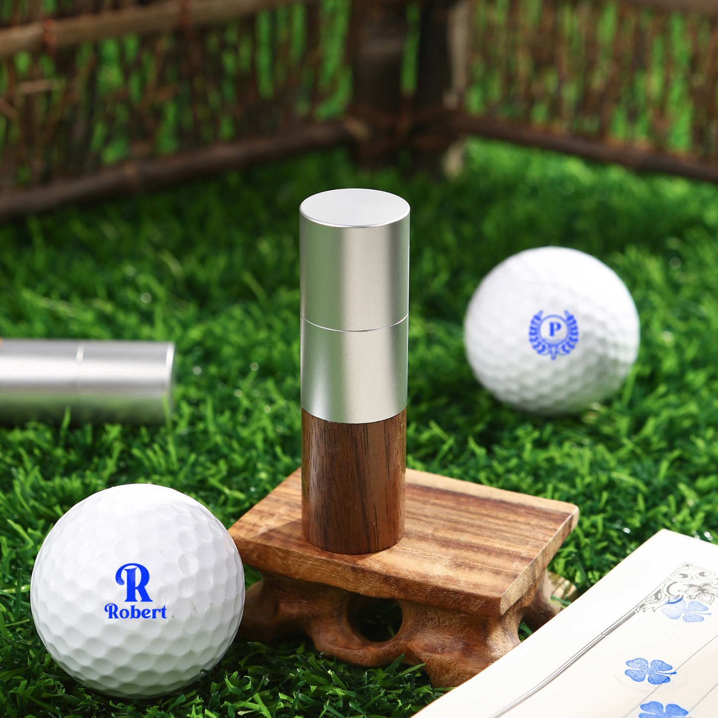 Personalised Walnut & Wooden Golf Pattern Seal, A Special Gift For Him/Yourself | Jessemade