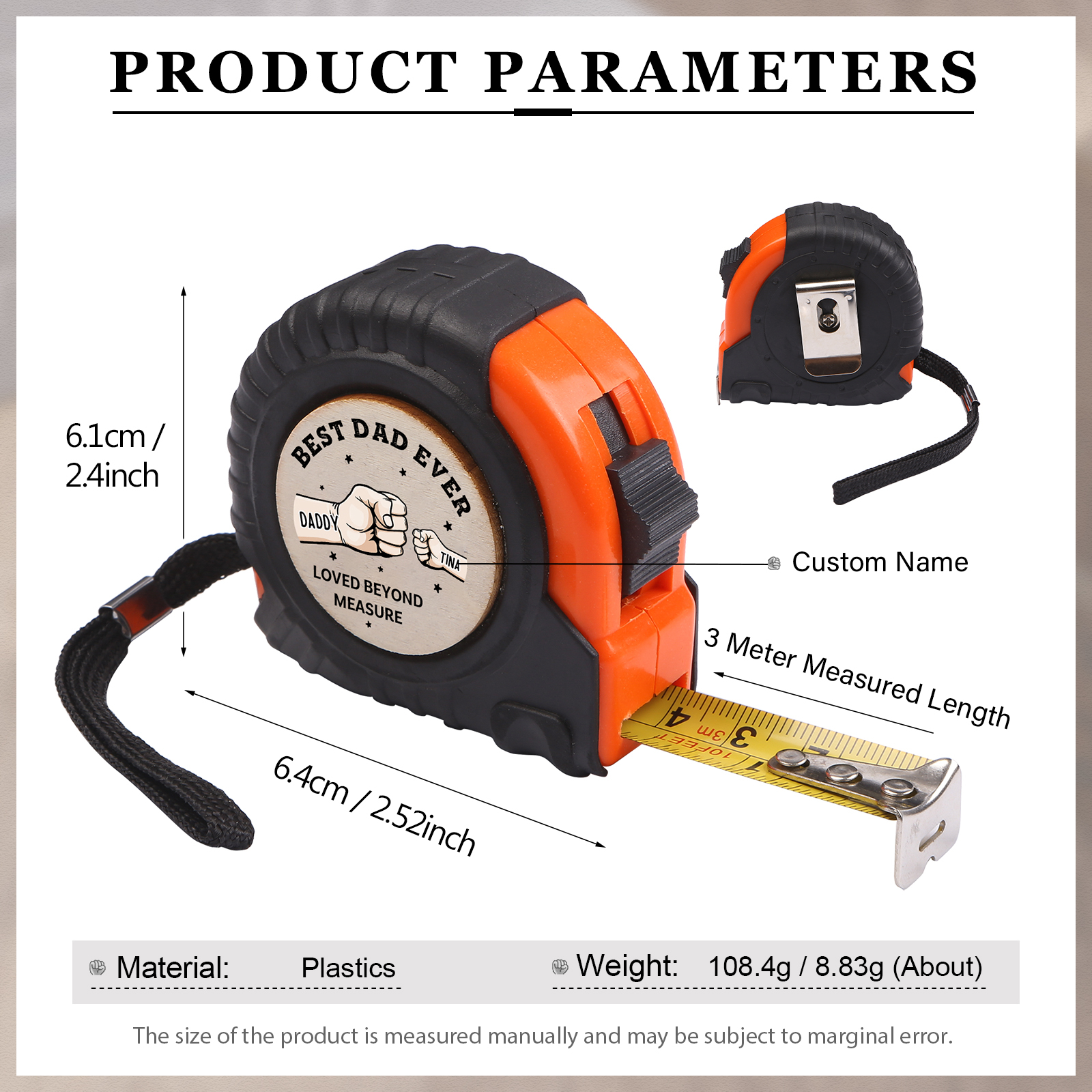 2 Names Personalised Tape Measure – Custom Father's Day Gift for Dad | Jessemade