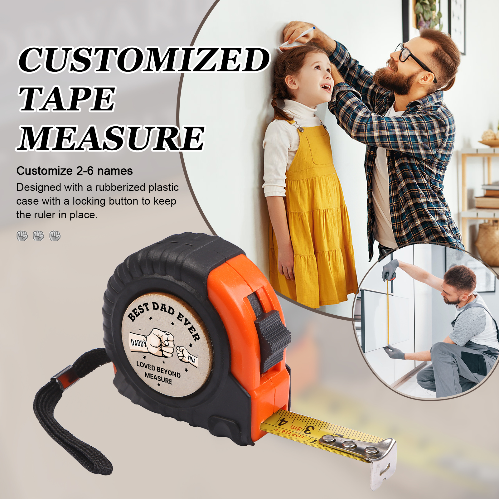 2 Names Personalised Tape Measure – Custom Father's Day Gift for Dad | Jessemade