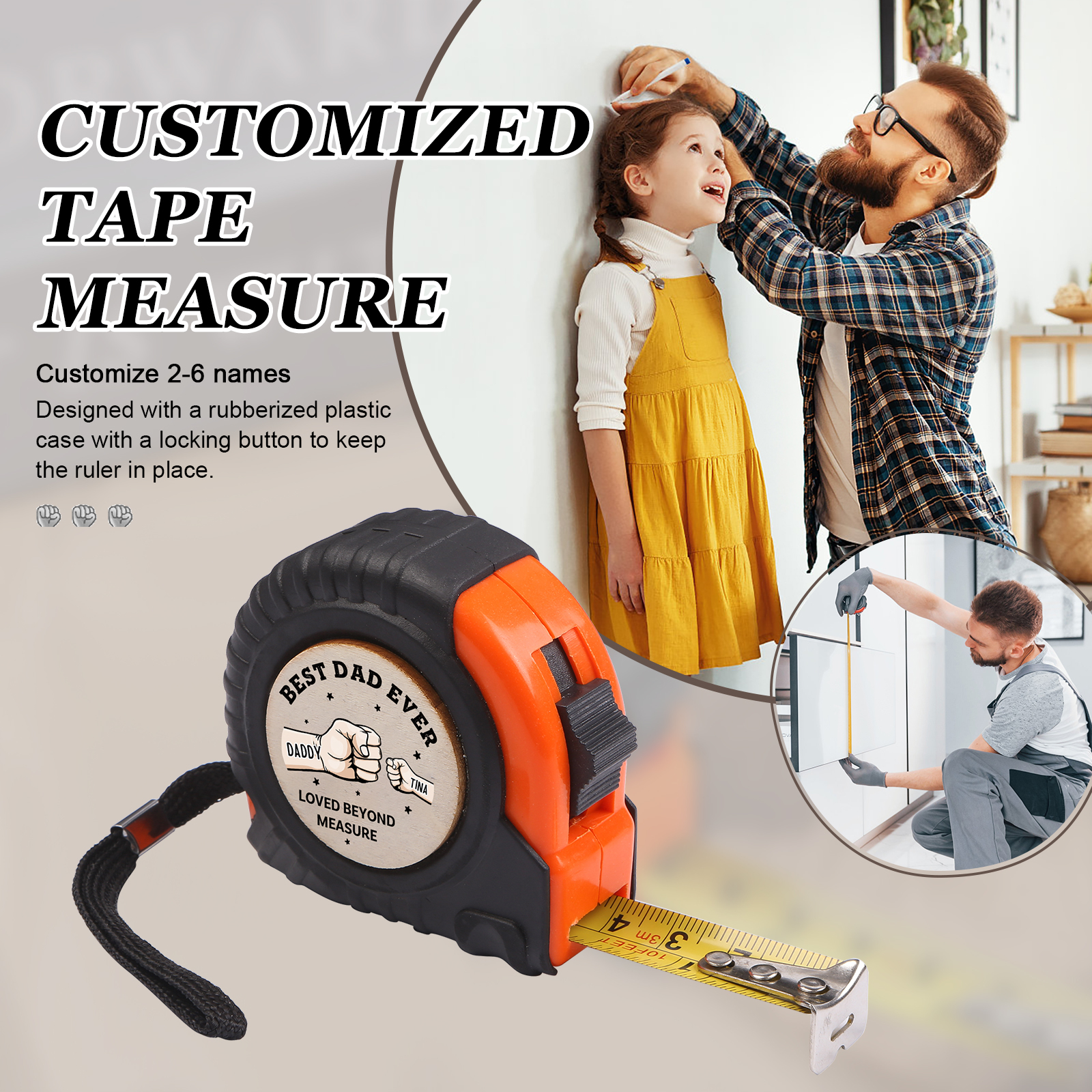 2 Names Personalised Tape Measure – Custom Father's Day Gift for Dad | Jessemade