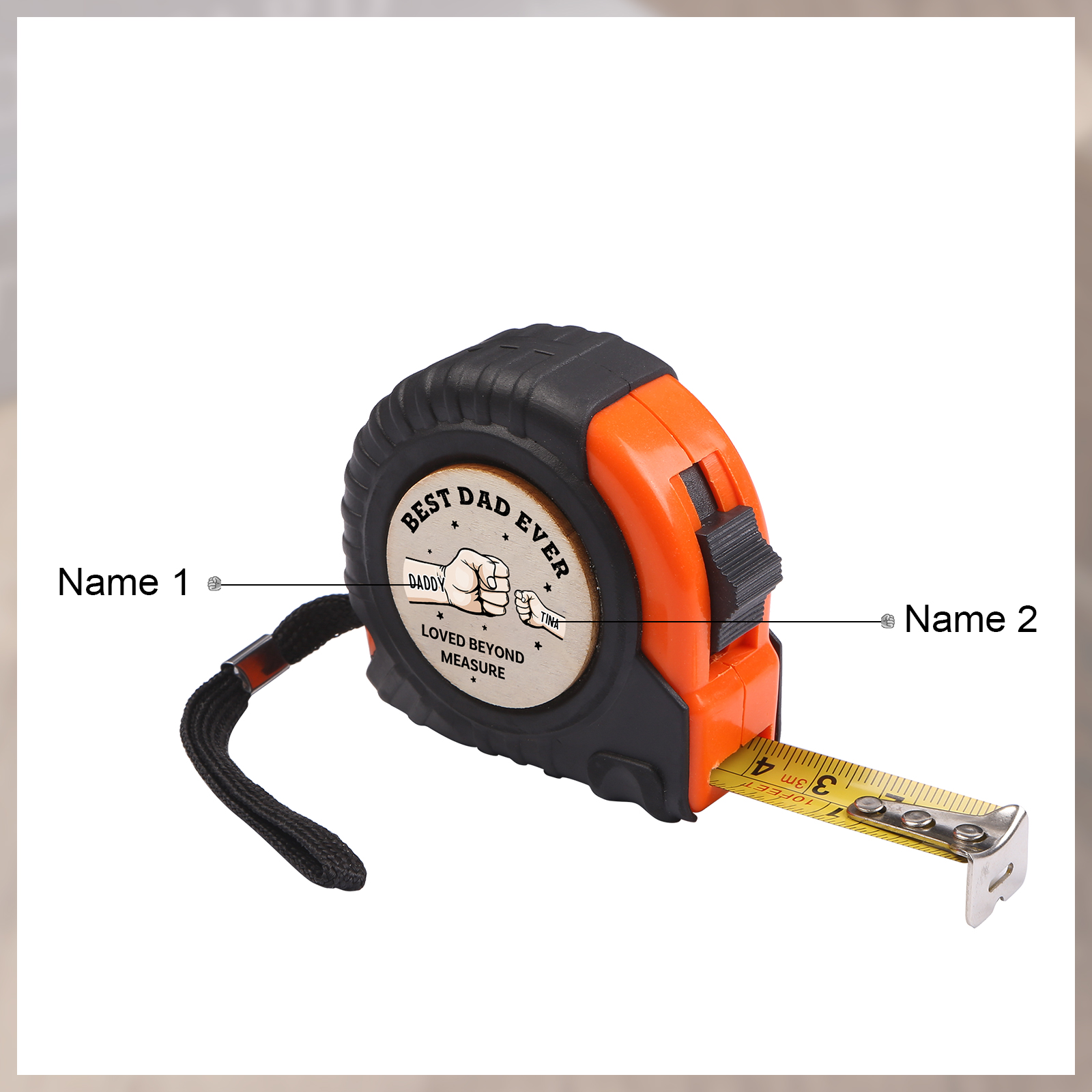 Personalised Tape Measure for Dad Customizable with 2 Names Perfect Gift for Handyman